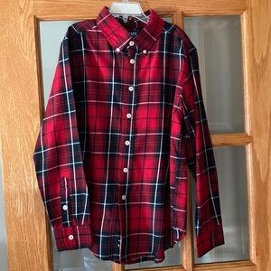 Chaps Ralph Lauren Boys Plaid Button-Down Shirt Red Black Size M 10-12